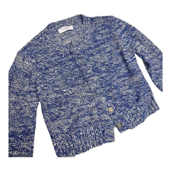 Axara Paris Women’s XS Sequin Crop Sweater Blue Gold Long Sleeve Bright Spring‎ - Picture 11 of 13